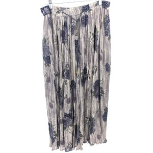 Rever Skirt Women Large Blue Gray Floral Rayon Maxi Boho Crinkle Drawstring Boho